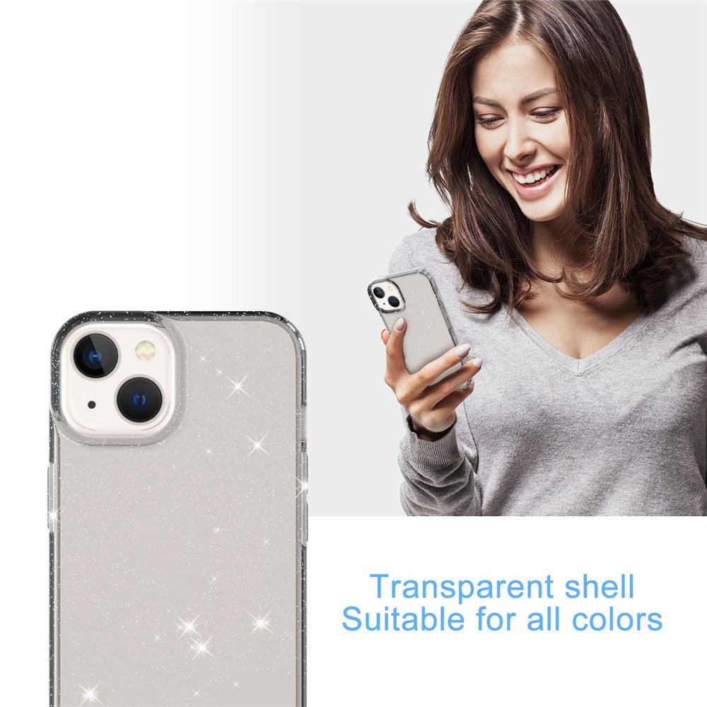 GW18 til iPhone 14 Transparent Glitter Powder Anti-Scratch blødt TPU-etui telefonbagside