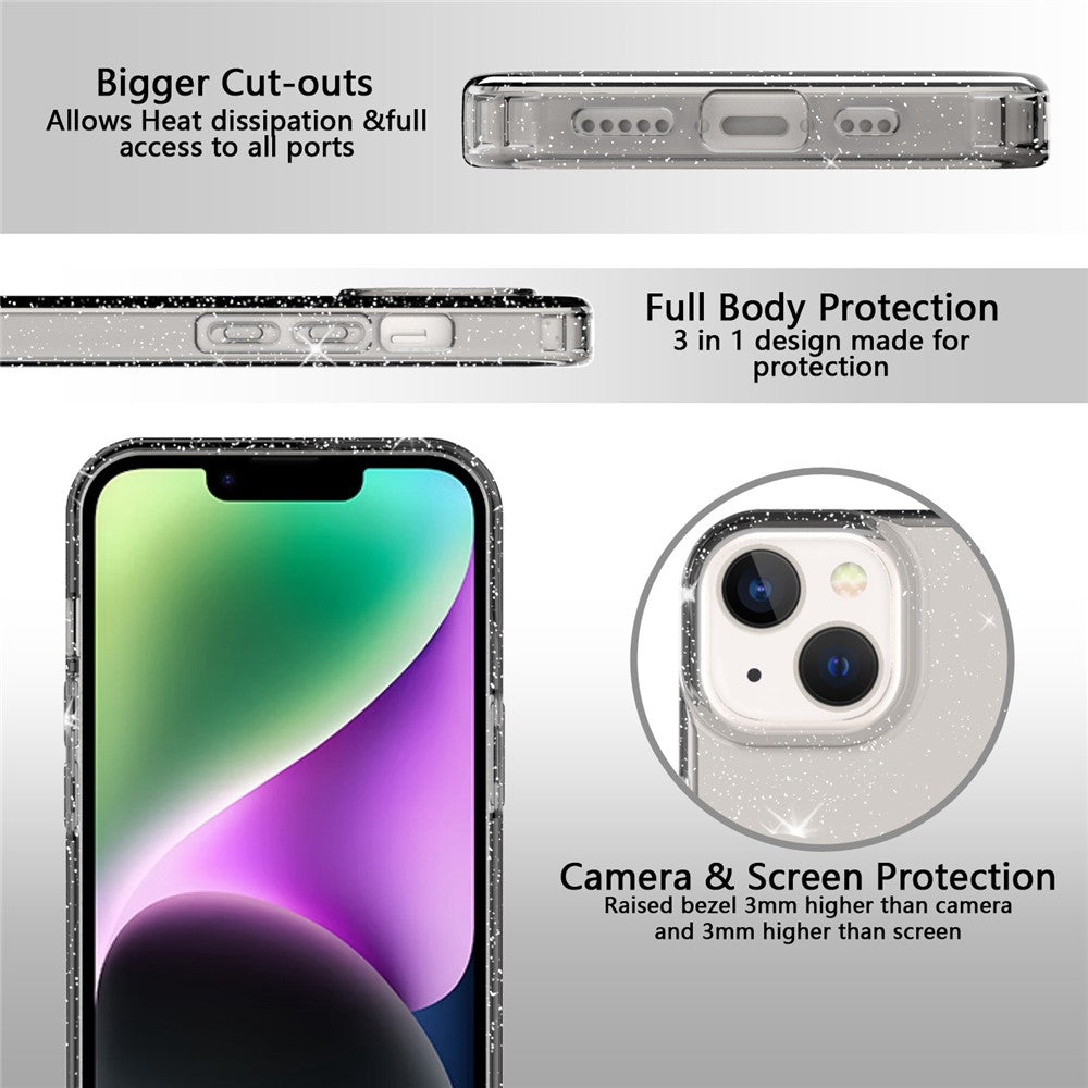 GW18 til iPhone 14 Transparent Glitter Powder Anti-Scratch blødt TPU-etui telefonbagside