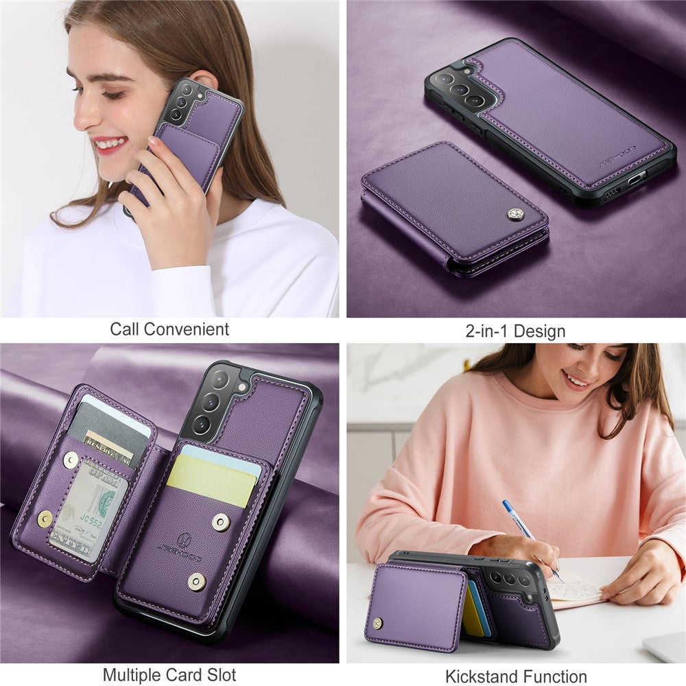 JEEHOOD J05 For Samsung Galaxy S21+ 5G Case Leather Mobile Cover with Detachable Magnetic Card Bag