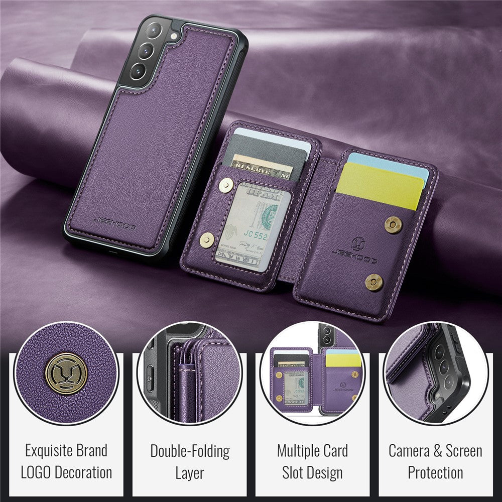 JEEHOOD J05 For Samsung Galaxy S21+ 5G Case Leather Mobile Cover with Detachable Magnetic Card Bag