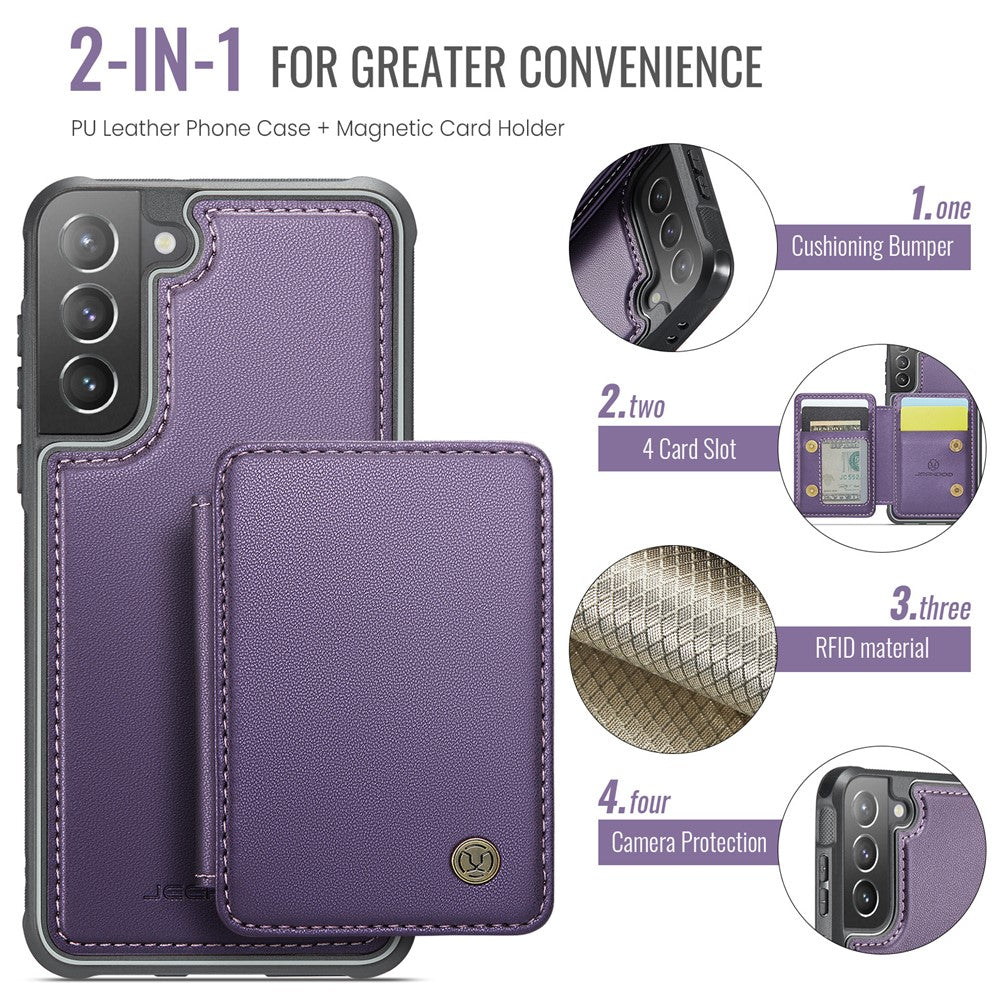 JEEHOOD J05 For Samsung Galaxy S21+ 5G Case Leather Mobile Cover with Detachable Magnetic Card Bag