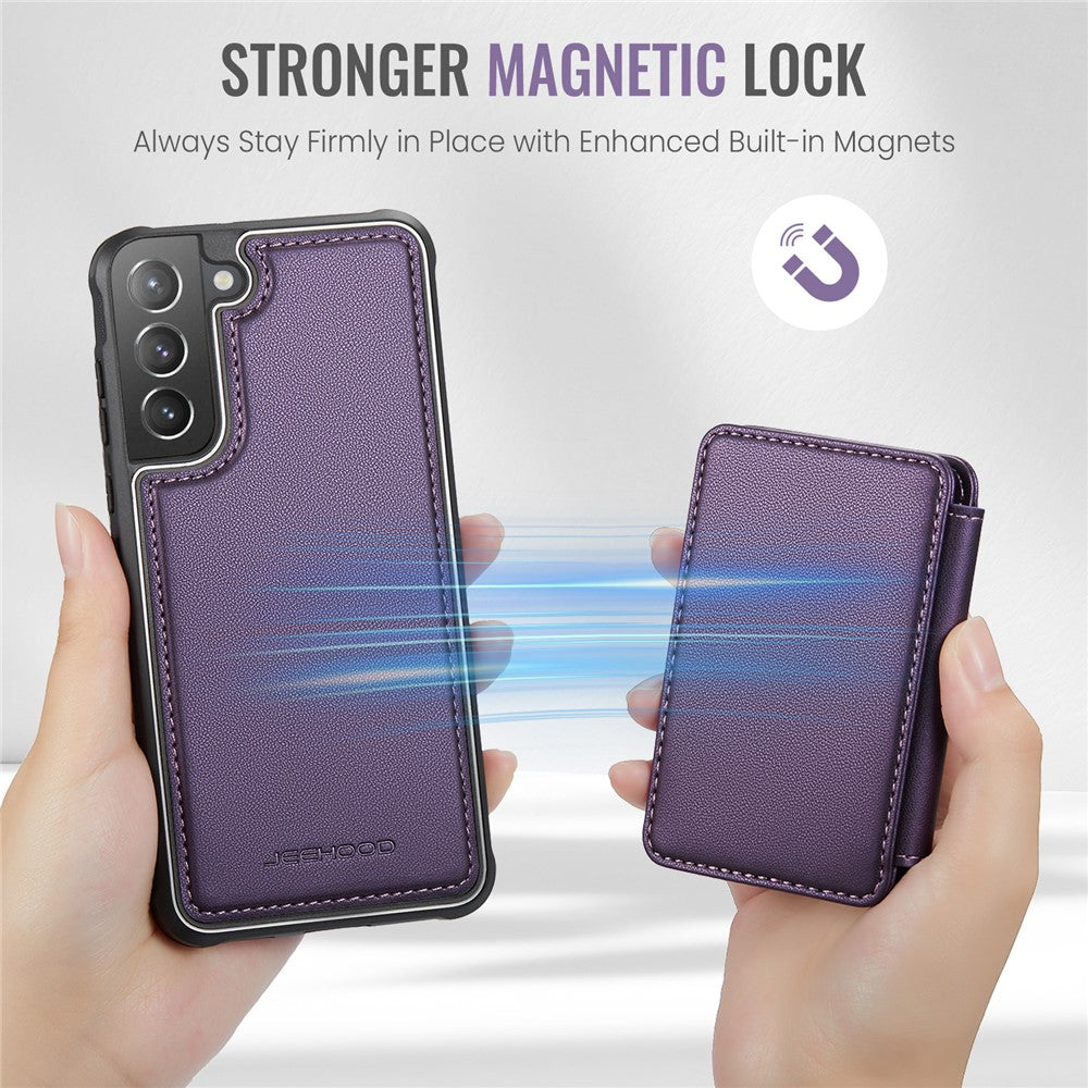 JEEHOOD J05 For Samsung Galaxy S21+ 5G Case Leather Mobile Cover with Detachable Magnetic Card Bag