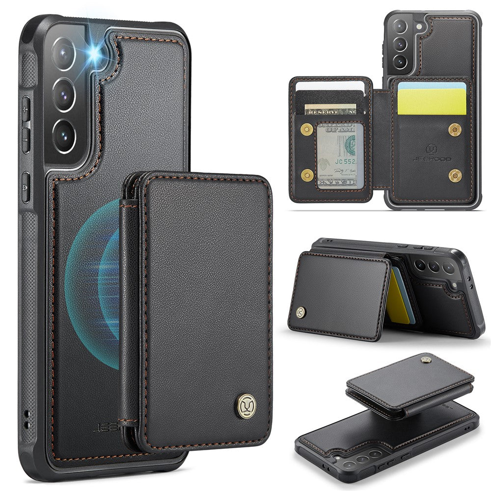 JEEHOOD J05 For Samsung Galaxy S21+ 5G Case Leather Mobile Cover with Detachable Magnetic Card Bag