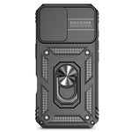 For iPhone 16 Plus Case Ring Kickstand PC+TPU Phone Protector with Slide Camera Cover