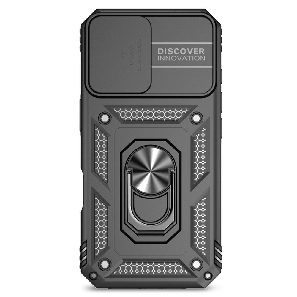 For iPhone 16 Plus Case Ring Kickstand PC+TPU Phone Protector with Slide Camera Cover