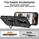 For iPhone 16 Plus Case Ring Kickstand PC+TPU Phone Protector with Slide Camera Cover
