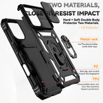 For iPhone 16 Plus Case Ring Kickstand PC+TPU Phone Protector with Slide Camera Cover