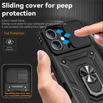 For iPhone 16 Plus Case Ring Kickstand PC+TPU Phone Protector with Slide Camera Cover