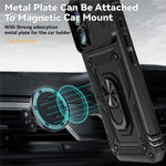 For iPhone 16 Plus Case Ring Kickstand PC+TPU Phone Protector with Slide Camera Cover