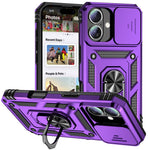For iPhone 16 Plus Case Ring Kickstand PC+TPU Phone Protector with Slide Camera Cover