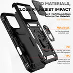 Til iPhone 16 Pro Max cover med ring-stativ, skydelåg til kamera, PC+TPU telefoncover