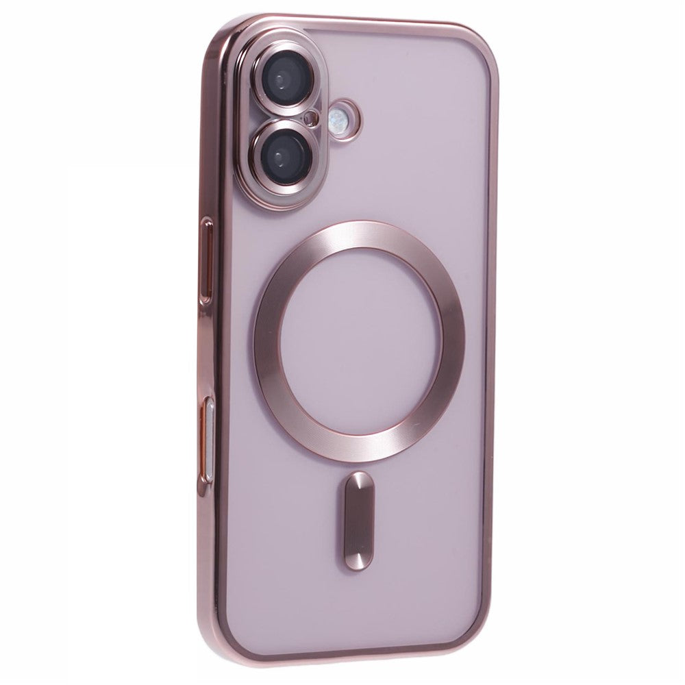 For iPhone 16 Plus Magnetic Case Electroplating Frame TPU Phone Cover with Lens Film