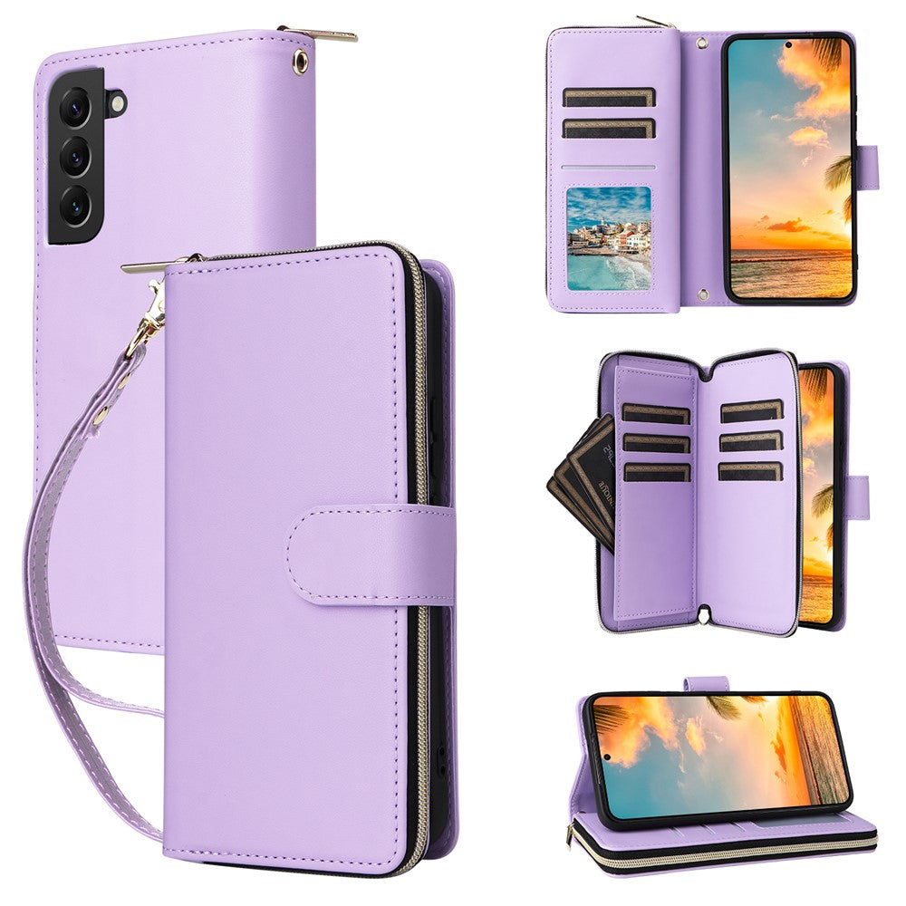 R20 For Samsung Galaxy S22+ 5G Case Zipper Leather Phone Cover Stand View