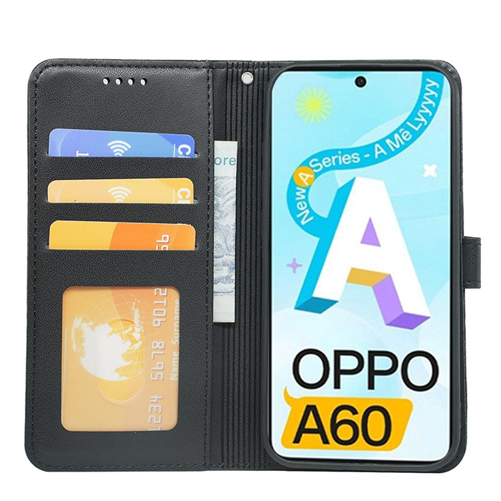 HX02 For Oppo A60 4G Case Magnetic Closure Leather Wallet Phone Cover with Strap