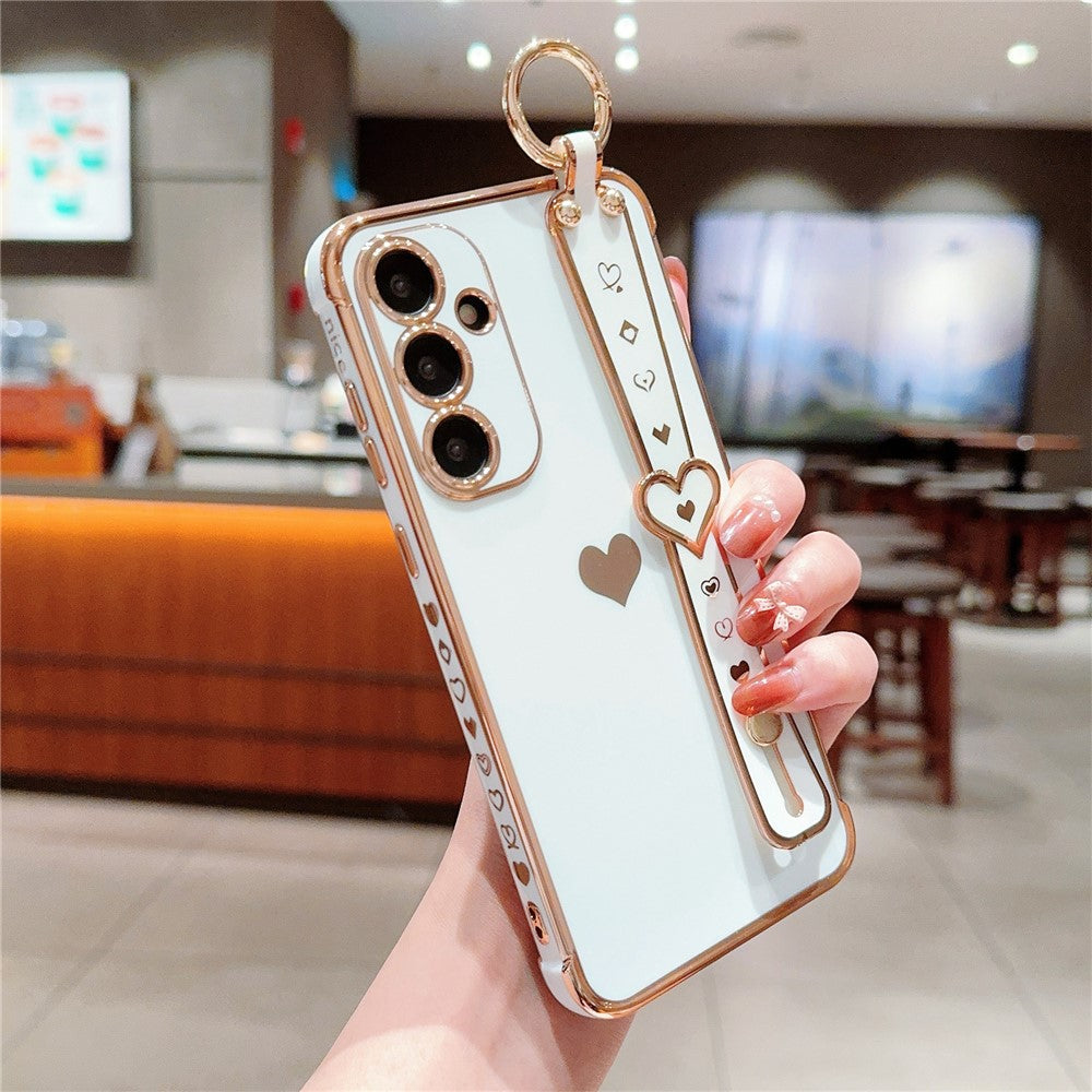 Til Samsung Galaxy A54 5G cover, galvaniseret Love Heart TPU telefoncover, armbåndsringholder