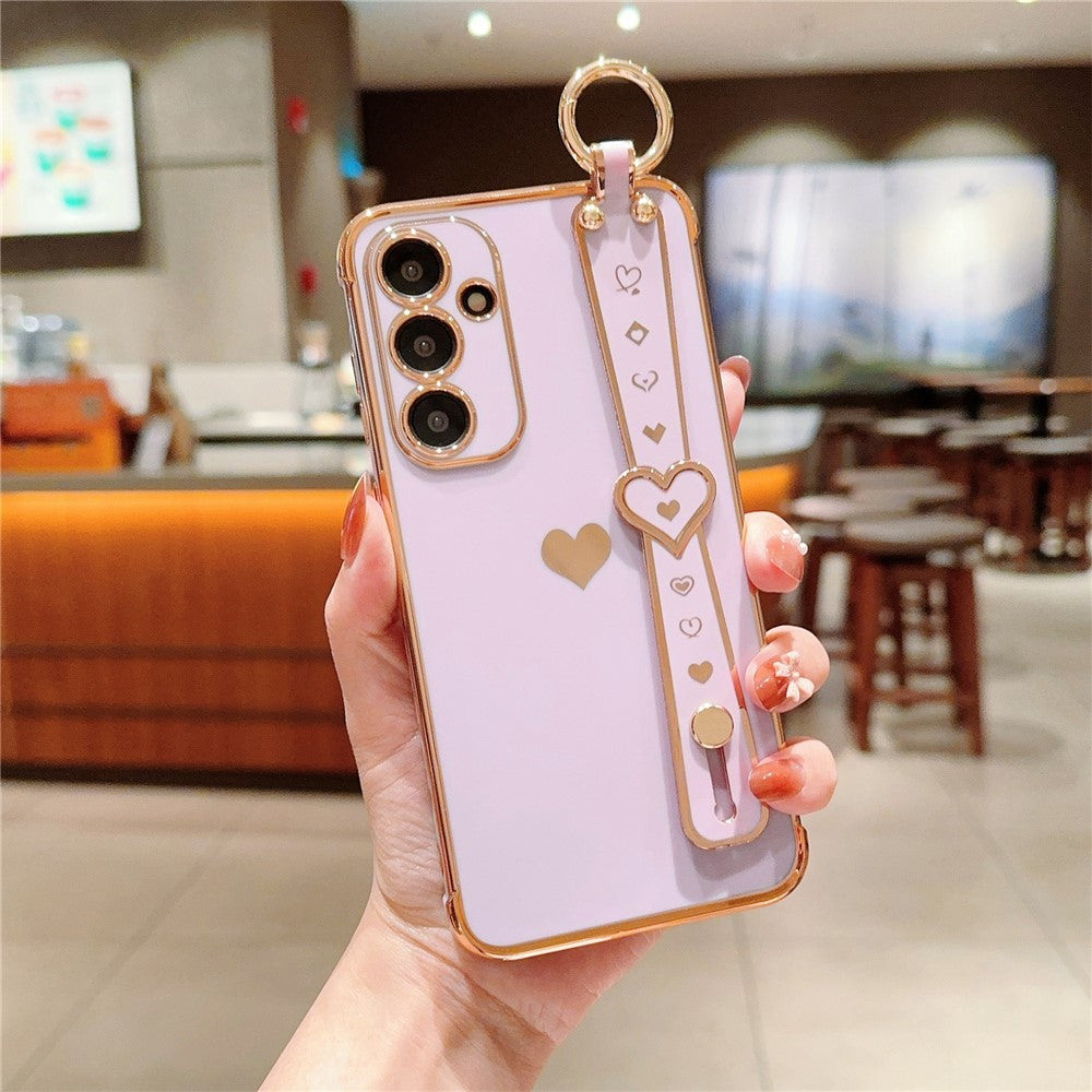 Til Samsung Galaxy A54 5G cover, galvaniseret Love Heart TPU telefoncover, armbåndsringholder