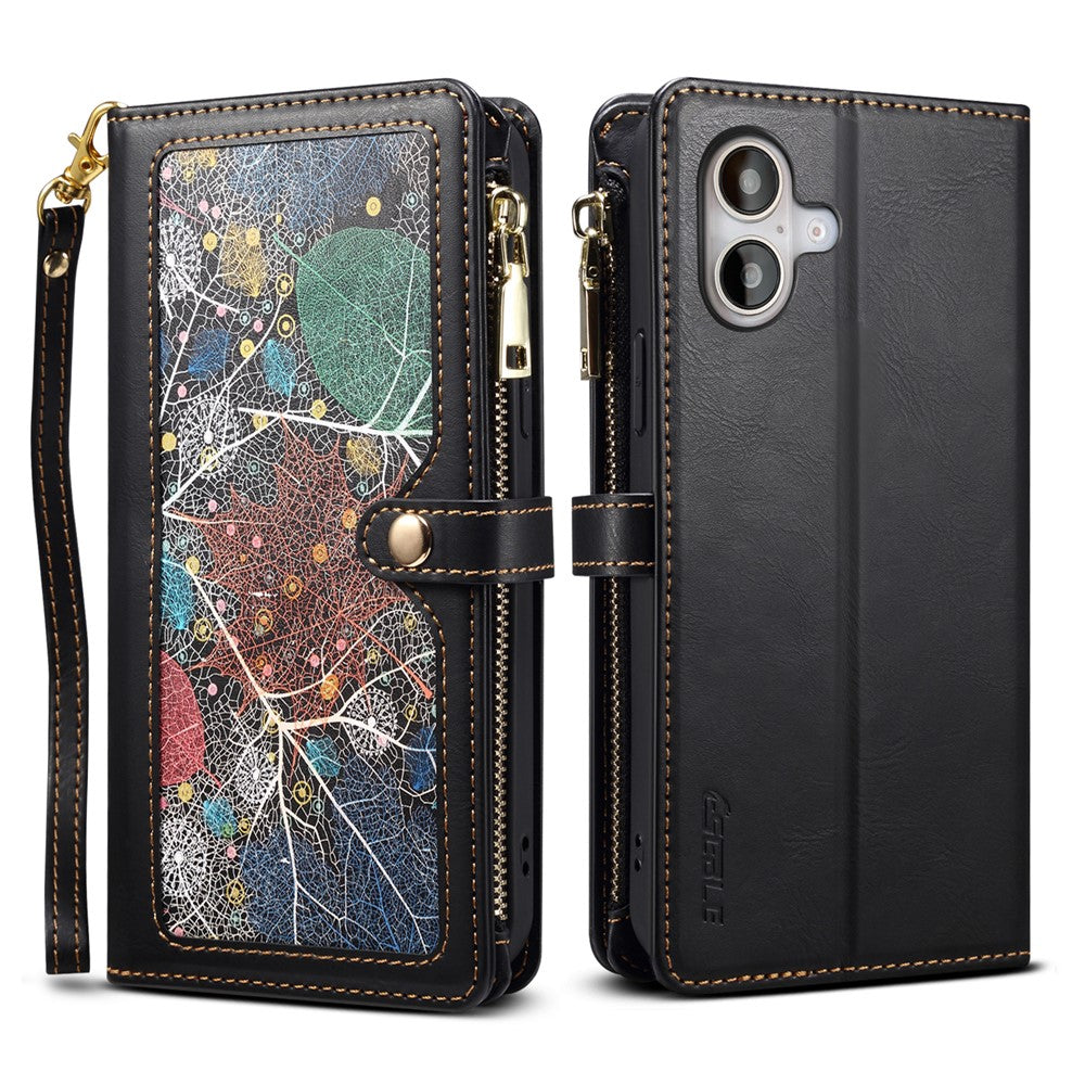ESEBLE Galaxy Series til iPhone 16 Plus Cover RFID Blokerende Lynlås Pung Læder Telefoncover
