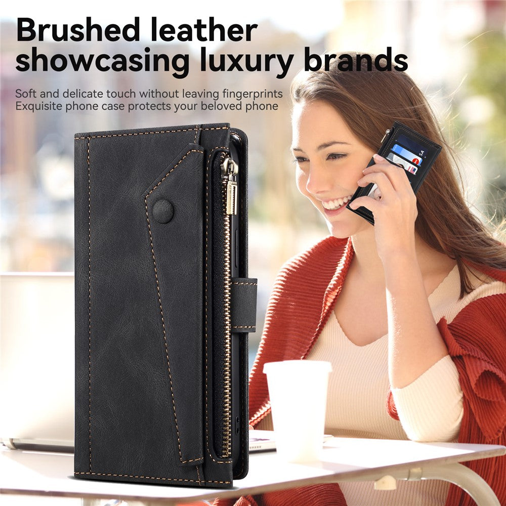 ESEBLE Star Series For iPhone 16 Case Zipper Wallet Leather Stand Phone Cover