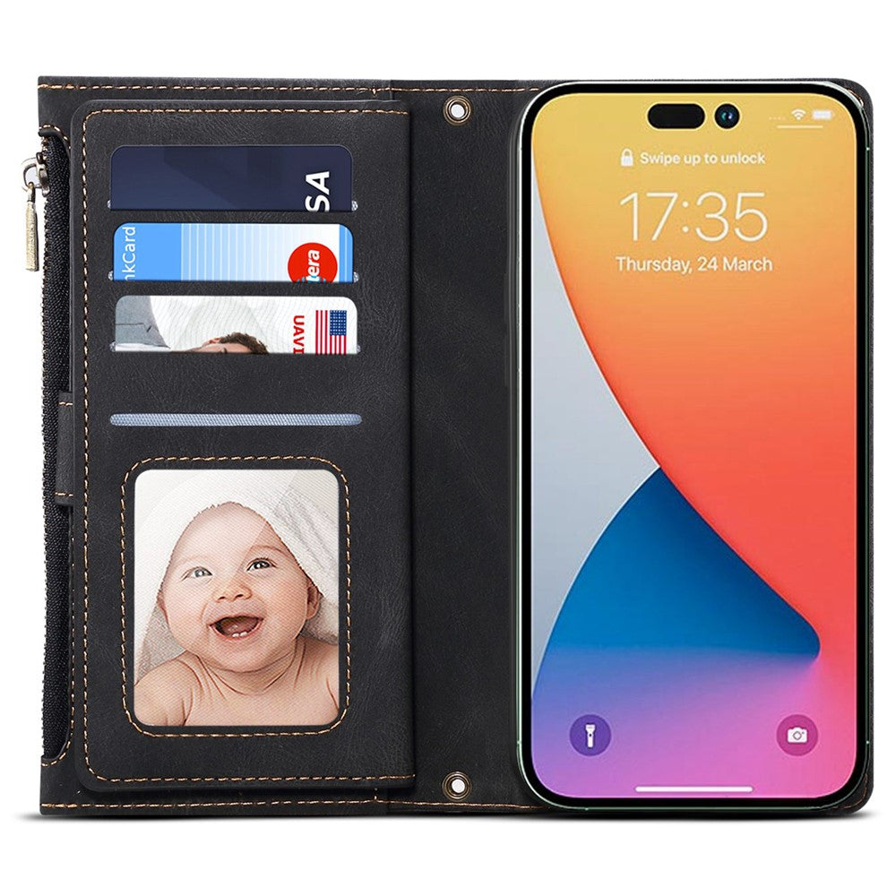 ESEBLE Star Series For iPhone 16 Case Zipper Wallet Leather Stand Phone Cover