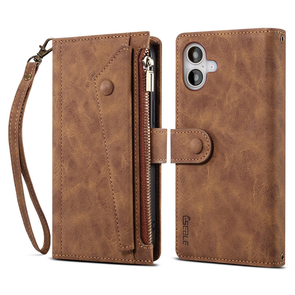 ESEBLE Star Series For iPhone 16 Case Zipper Wallet Leather Stand Phone Cover