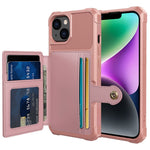 ZM03 Phone Case Kickstand for iPhone 14 Plus, Wallet Card Holder Drop-proof Phone Back Cover with Magnetic Metal Sheet