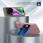 ZM03 Phone Case Kickstand for iPhone 14 Plus, Wallet Card Holder Drop-proof Phone Back Cover with Magnetic Metal Sheet