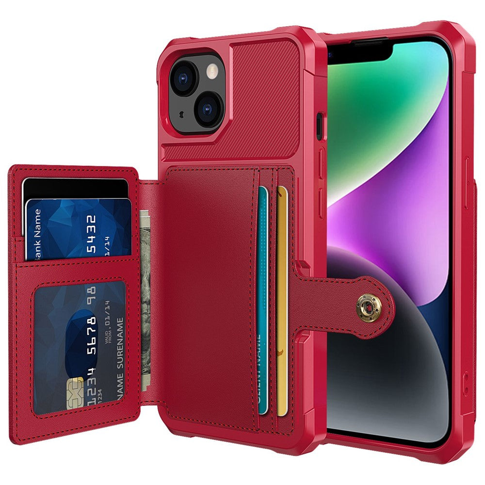 ZM03 Phone Case Kickstand for iPhone 14 Plus, Wallet Card Holder Drop-proof Phone Back Cover with Magnetic Metal Sheet