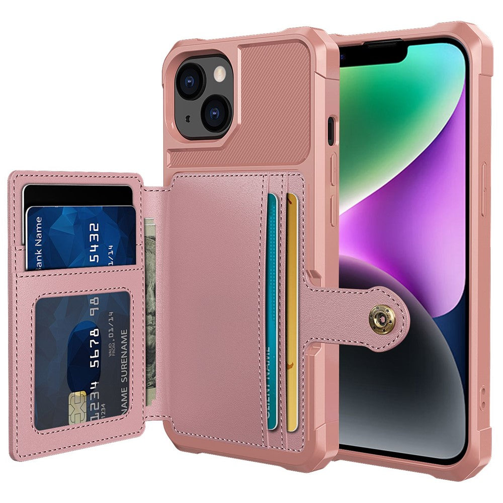 ZM03 for iPhone 14 Anti-drop Phone Case Kickstand Card Holder Anti-scratch Protective Phone Back Cover with Magnetic Metal Sheet