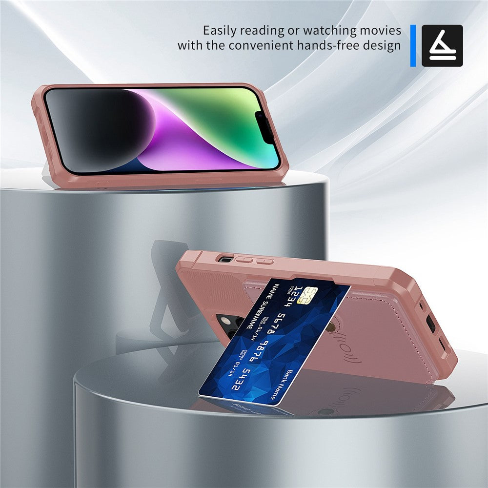 ZM03 for iPhone 14 Anti-drop Phone Case Kickstand Card Holder Anti-scratch Protective Phone Back Cover with Magnetic Metal Sheet