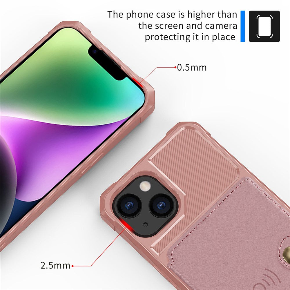 ZM03 for iPhone 14 Anti-drop Phone Case Kickstand Card Holder Anti-scratch Protective Phone Back Cover with Magnetic Metal Sheet