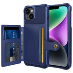 ZM03 for iPhone 14 Anti-drop Phone Case Kickstand Card Holder Anti-scratch Protective Phone Back Cover with Magnetic Metal Sheet