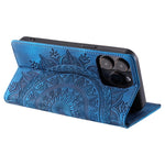 Til iPhone 16 Pro-etui med præget mandala i læder og magnetisk lukning
