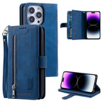 Til iPhone 16 Pro Cover PU-læder Telefoncover med Lynlåslomme og 9 Kortpladser