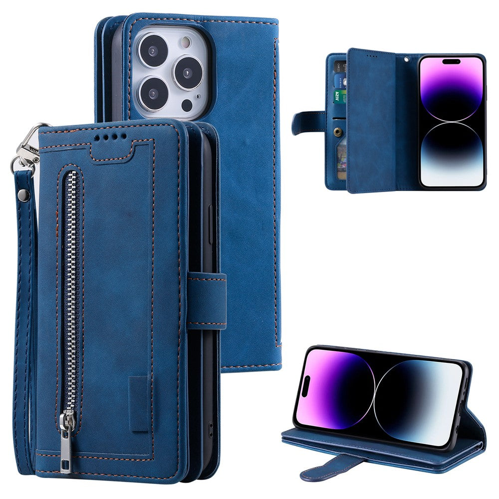 Til iPhone 16 Pro Cover PU-læder Telefoncover med Lynlåslomme og 9 Kortpladser