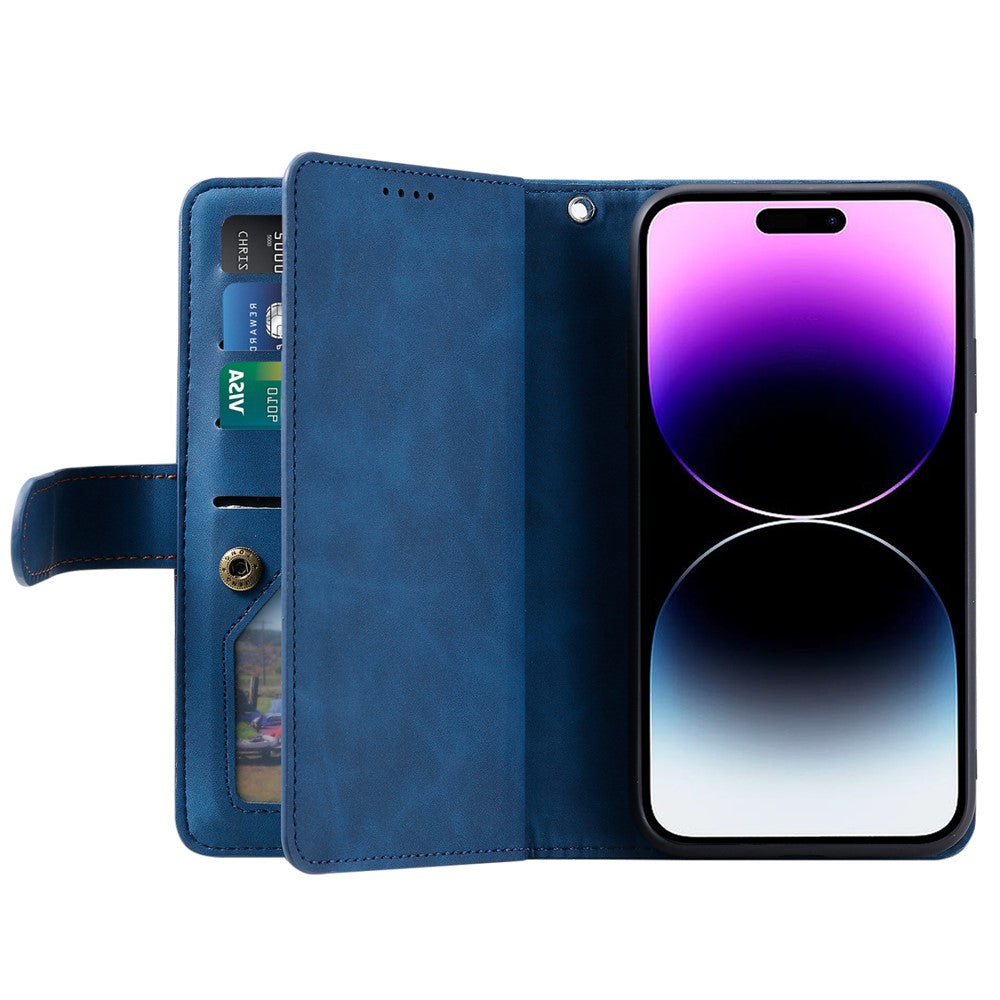 Til iPhone 16 Pro Cover PU-læder Telefoncover med Lynlåslomme og 9 Kortpladser