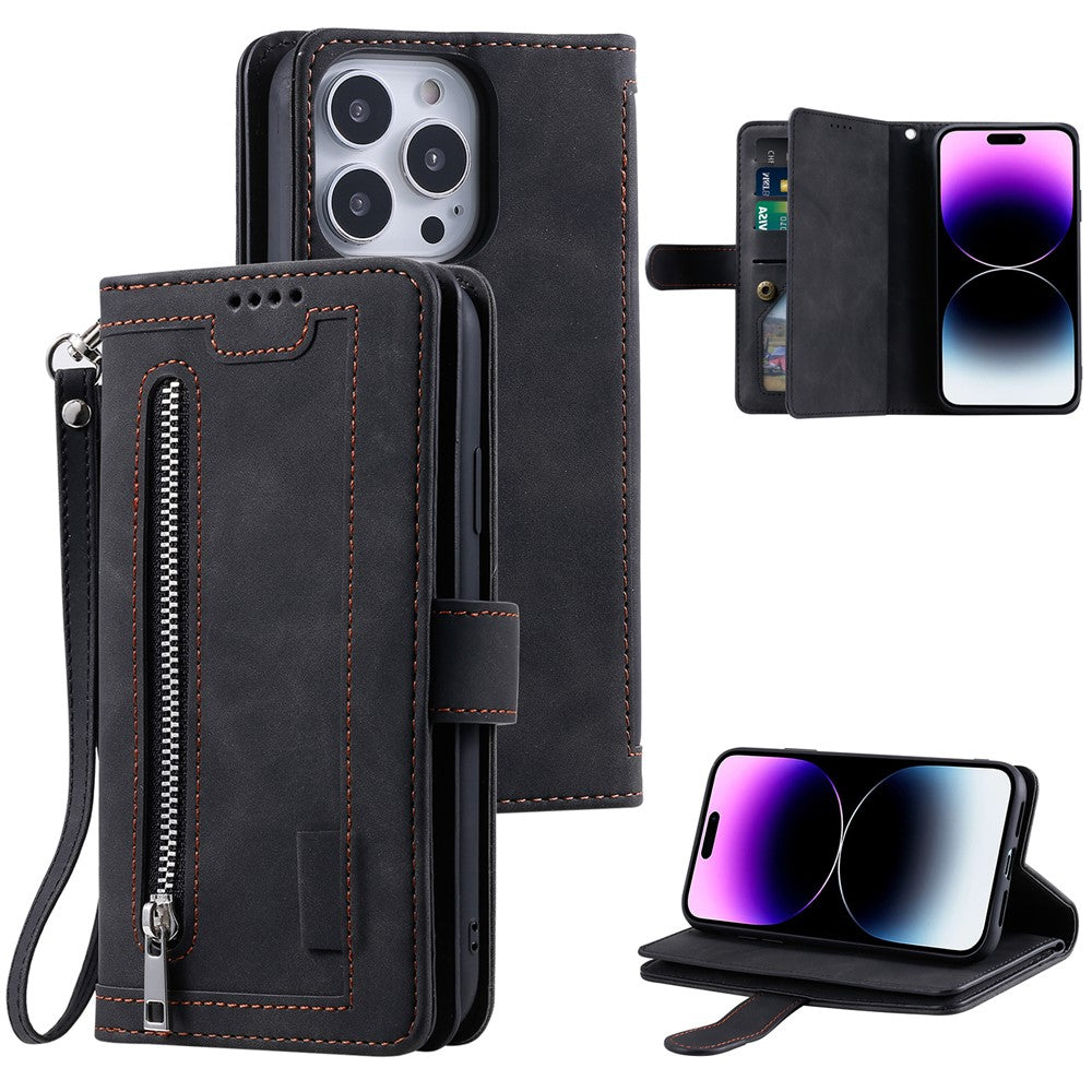 Til iPhone 16 Pro Cover PU-læder Telefoncover med Lynlåslomme og 9 Kortpladser