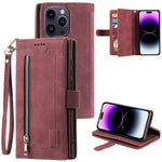 Til iPhone 16 Pro Cover PU-læder Telefoncover med Lynlåslomme og 9 Kortpladser