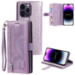 Til iPhone 16 Pro Cover PU-læder Telefoncover med Lynlåslomme og 9 Kortpladser