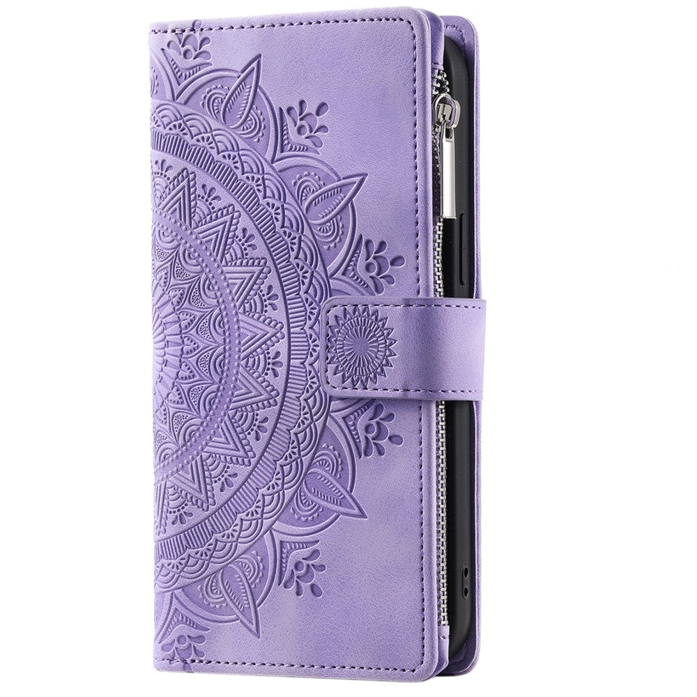 006 For iPhone 16 Pro Case Mandala Flower Zipper Pocket Leather Phone Cover