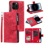 006 For iPhone 16 Pro Case Mandala Flower Zipper Pocket Leather Phone Cover