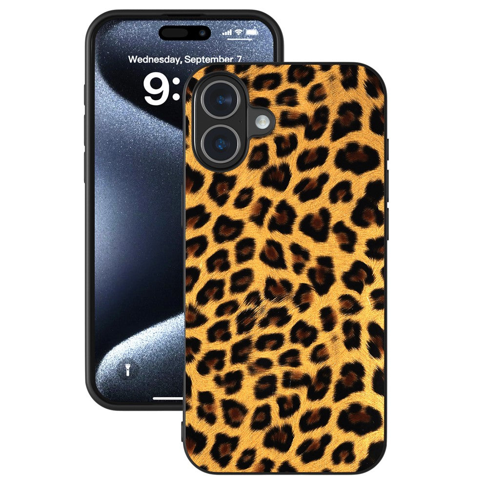 ABEEL For iPhone 16 Case PU Leather Coated TPU Leopard Phone Cover