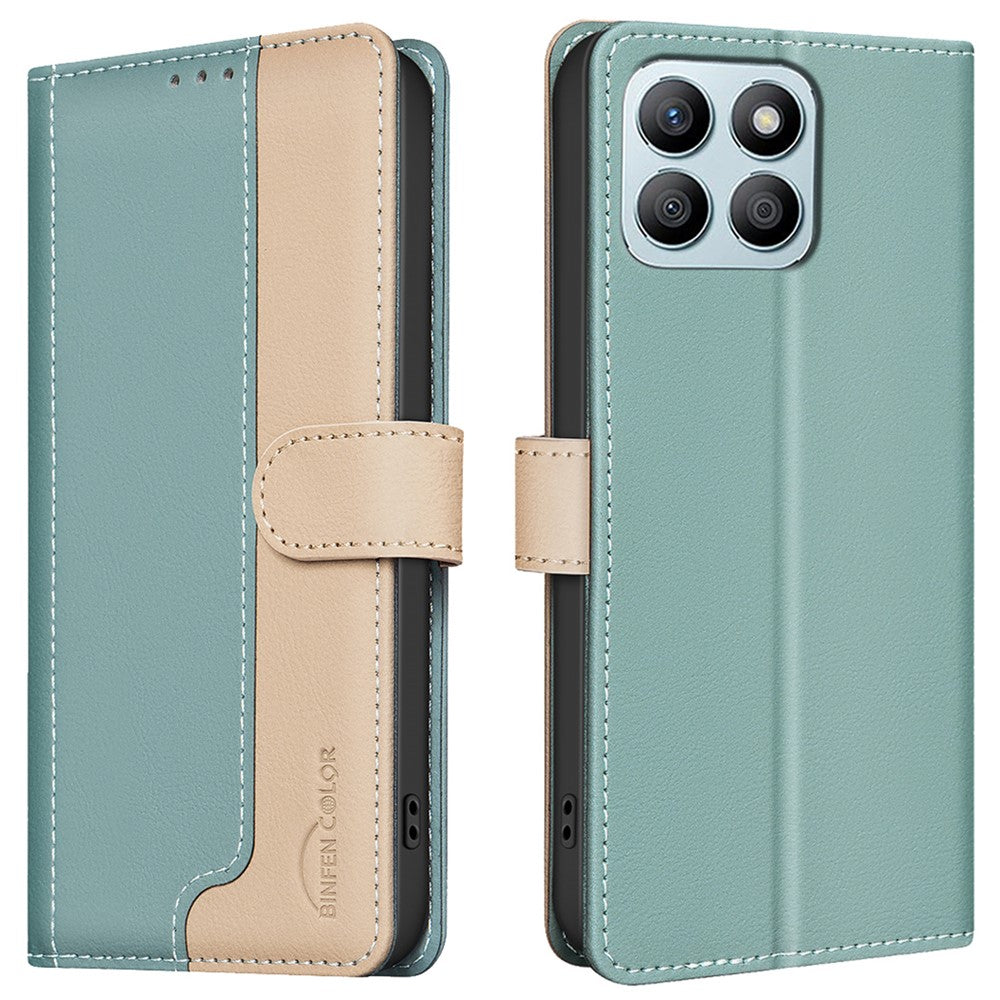 BINFEN COLOR BF33 For Honor X8b 4G Leather Case Splicing Color RFID Blocking Phone Cover