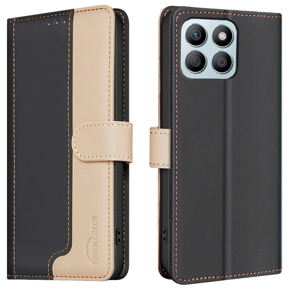 BINFEN COLOR BF33 For Honor X8b 4G Leather Case Splicing Color RFID Blocking Phone Cover