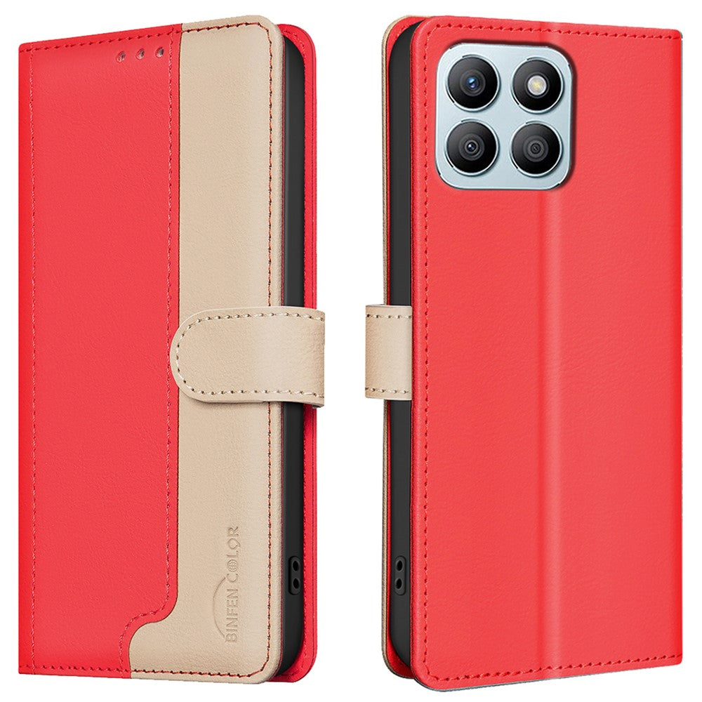 BINFEN COLOR BF33 For Honor X8b 4G Leather Case Splicing Color RFID Blocking Phone Cover