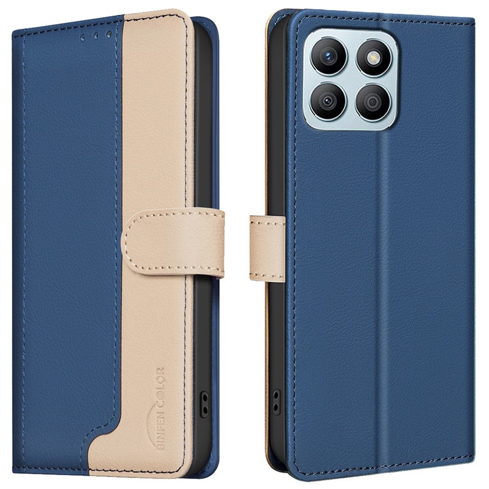 BINFEN COLOR BF33 For Honor X8b 4G Leather Case Splicing Color RFID Blocking Phone Cover