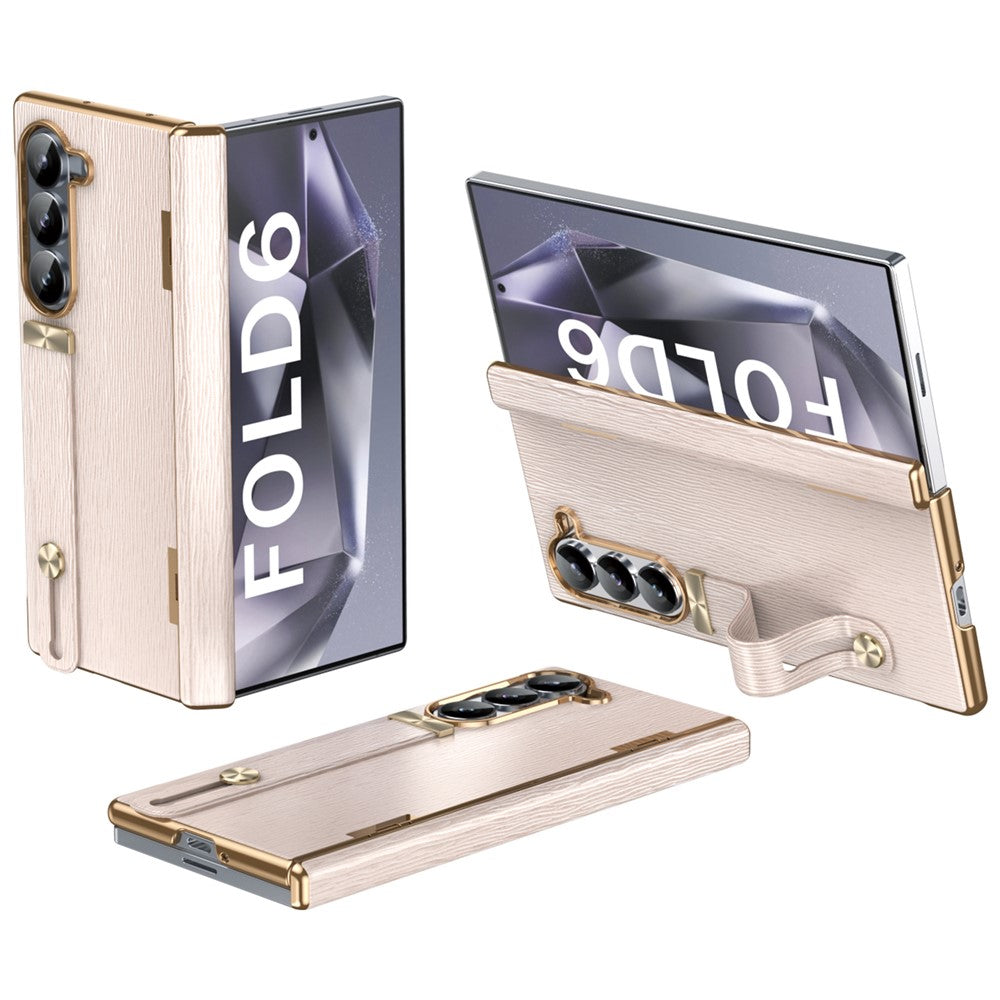 For Samsung Galaxy Z Fold6 5G Case Wrist Band Hinge Protection Leather+PC Phone Cover