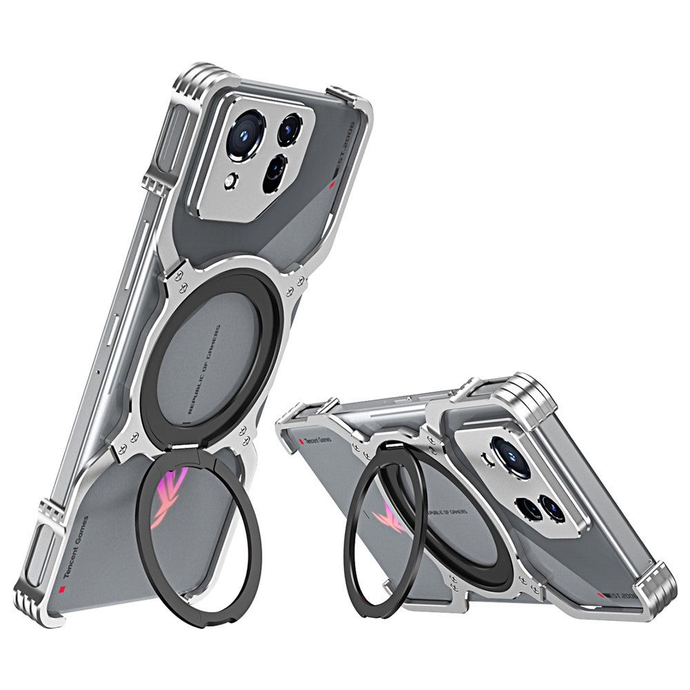 For Asus ROG Phone 8 5G / 8 Pro 5G Bumper Case Frameless Magnetic Kickstand Metal Phone Cover