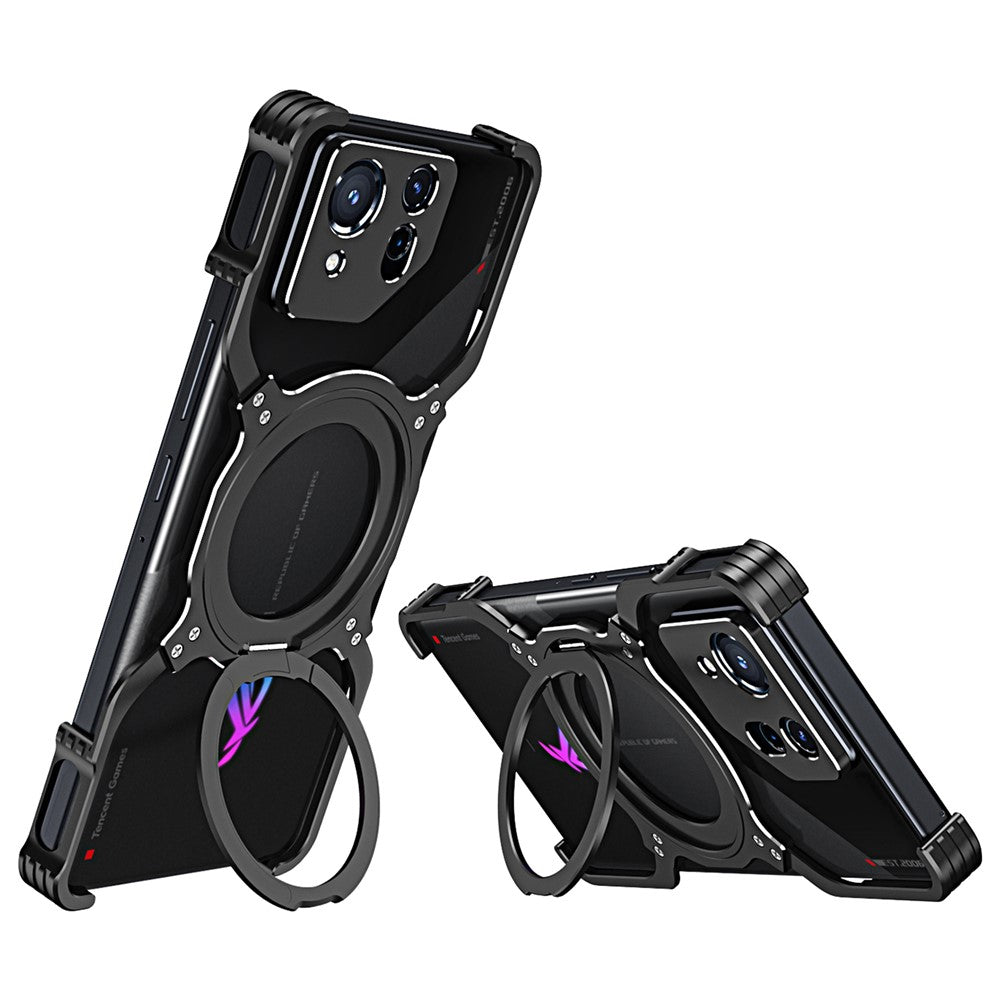 For Asus ROG Phone 8 5G / 8 Pro 5G Bumper Case Frameless Magnetic Kickstand Metal Phone Cover