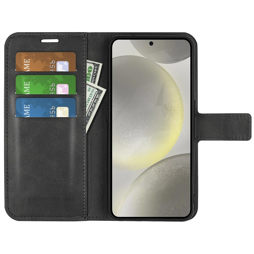 Til Samsung Galaxy S24 FE Stativetui Kalvetekstur Ridsefri Læder Telefoncover