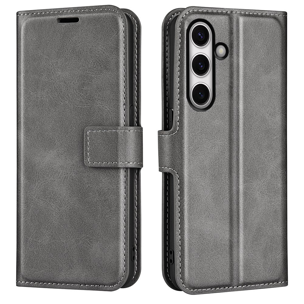 Til Samsung Galaxy S24 FE Stativetui Kalvetekstur Ridsefri Læder Telefoncover